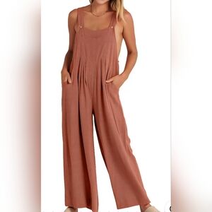 Anrabess Size Large Rust Color Women's Jumpsuit Wide Leg Boho Chic Artsy